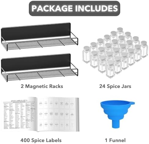 SpaceAid 2 Pack Magnetic Spice Rack with 24 Spice Jars