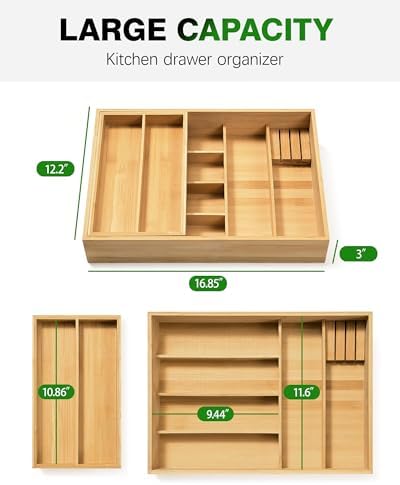 HULISEN Double Layer Bamboo Utensil Organizer