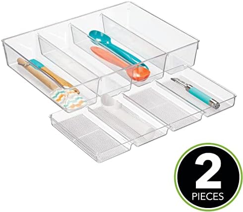 mDesign Plastic Kitchen Drawer Organizer Tray Set - Horizontal Storage
