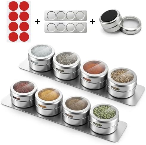Magnetic Spice Rack with 8 Jars and 2 Plates