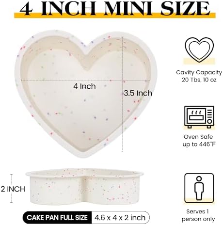 4 Inch Mini Silicone Heart Shaped Cake Pans for Baking Set of 3