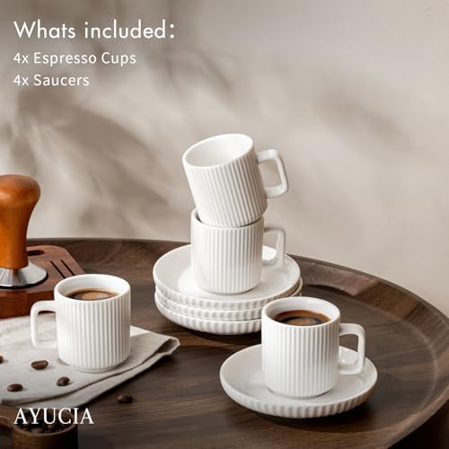 2.5OZ Mini Espresso Cups Set of 4, White Cream Ceramic Demitasse