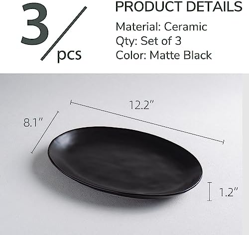 Ceramic Serving Platters, 12" Black Serving Tray, Serving Plates, Set