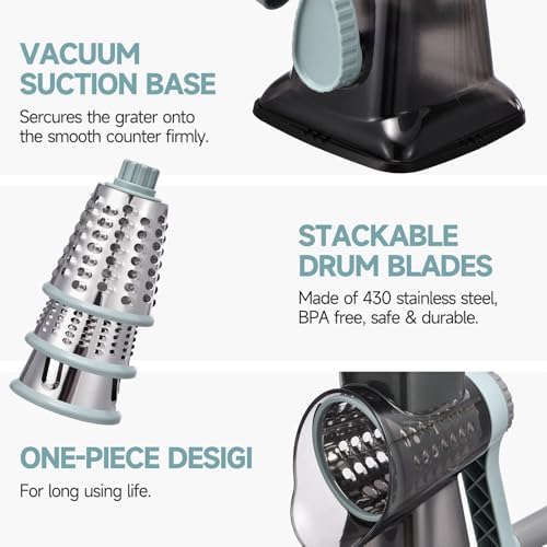 Rotary Cheese Grater with Handle, 3 Blades