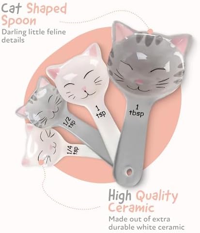 Cat Shaped Ceramic Measuring Spoons - Gift for Any Cat Lover - Cat