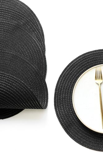 Floroom 15 Inch Round Braided Placemats Set of 4, Washable Heat