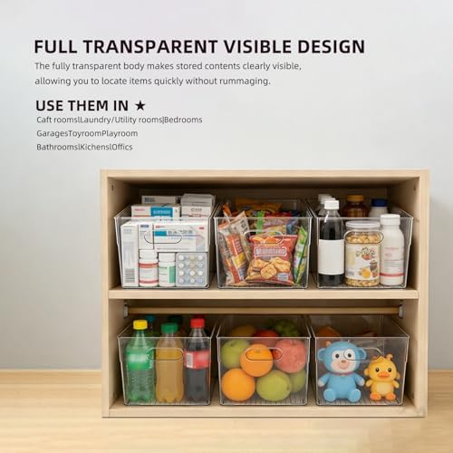 6 Pack Thick Clear Stackable Storage Bins, Cabinet Organizer, Plastiic