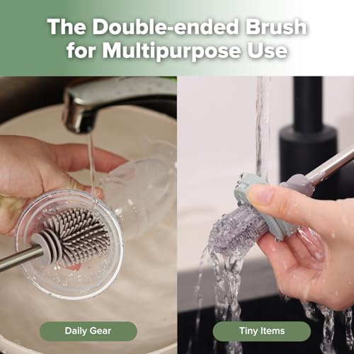 Haakaa Silicone Bottle Brush for Baby Bottles & Crevices, SUVA Grey