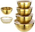 5 PCS Golden Mixing Bowls, Stainless Steel Salad Bowls with Airtight