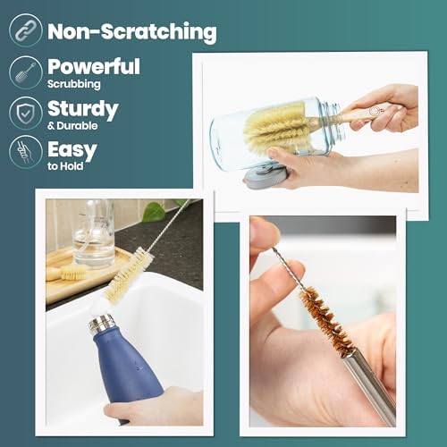 Bamboo Bottle Brush Set, Plastic Free Bottle & Straw Cleaning Kit