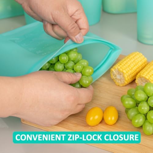 Reusable Food Bags, 12 Pack 100% Silicone Food Storage Bags Stand Up