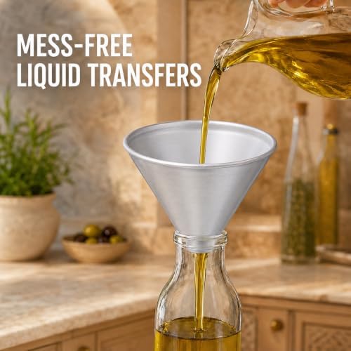 HIC Kitchen Wide-Mouth Aluminum Funnel Set for Liquids and Dry Goods