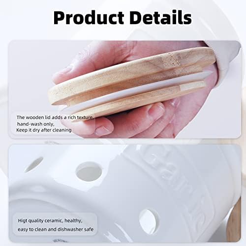 ONTUBE Garlic Keeper with Wooden Lid, 4.5-Inch Ceramic Garlic Holder