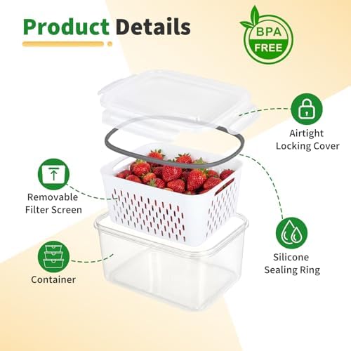 Fruit Storage Containers with Removable Colander, 3-Pack