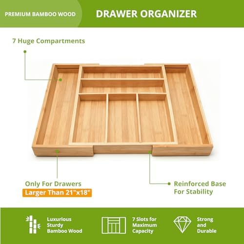 Bamboo Kitchen Drawer Organizer, Perfect for Storing Cutlery