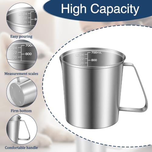 2 Pcs Metal Measuring Cup With Handle, 24 Oz Stainless Steel Mixing