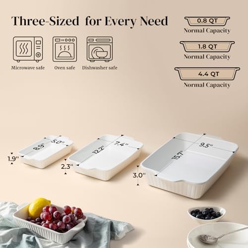DOWAN Casserole Dishes for Oven, Baking Dishes Set, Ceramic Bakeware