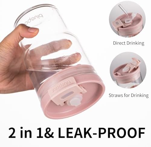 BLUEPOLAR Iced Coffee Glasses with Lids and Straws,Car Cup Holder