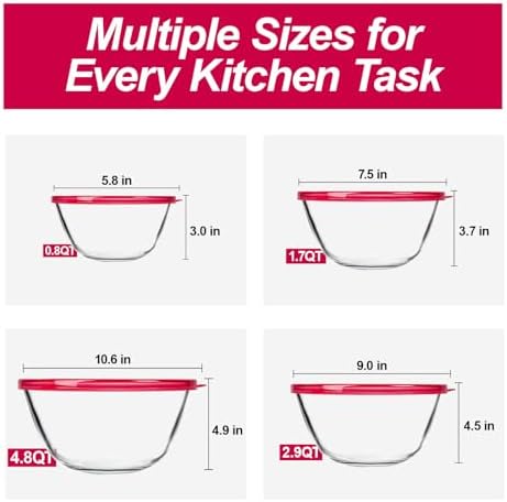 KOMUEE 4 Pack Glass Mixing Bowls Set with Lids