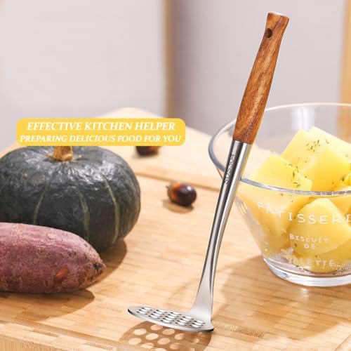 Avocado Masher Stainless Steel Small, Mini Potato Masher, Wooden