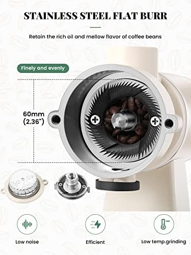 Huanyu 60mm Flat Burr Coffee Grinder, Cream White