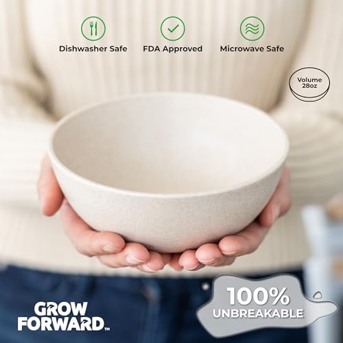Grow Forward Premium Wheat Straw Bowls Set of 8 - Reusable 27oz Hard