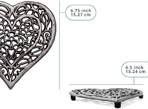 Comfify Silver with Black Cast Iron Heart Trivet – 6.75"x6.5" – Hot