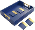 Wood Serving Tray with Gold Handles, 16x12, Navy Blue by Death Decor