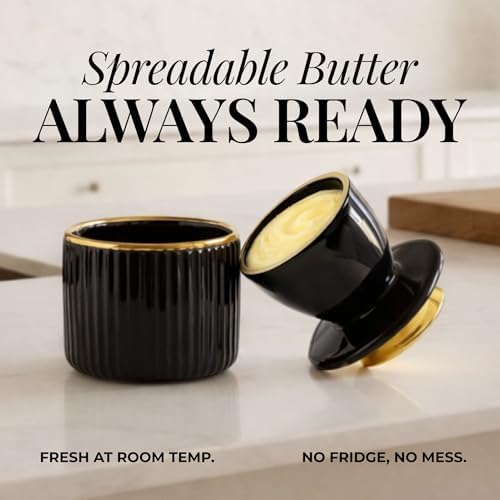 Styled Settings Butter Dish with Lid for Countertop, Black and Gold
