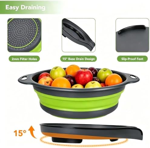 3-Pack Collapsible Colander for Kitchen with Self-Draining Base