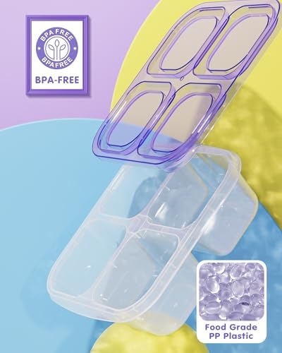 Canfanni 5 Pcs Bento Snack Containers, Reusable 4 Compartment Divided