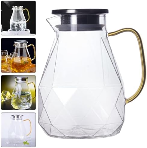 Glass Water Pitcher with Lid 1500ml, Heat Resistant for Restaurant