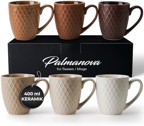 MIAMIO - Coffee Mugs Set of 6 (12 oz), Coffee Cups - Palmanova (Beige)