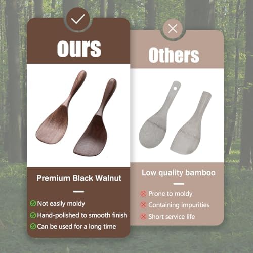 Black Walnut Wooden Cooking Spoons Set - 1 Flat + 1 Angled Rice