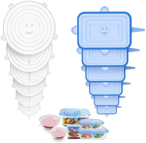 Linkidea 12 Pcs Silicone Stretch Lids, Blue & White