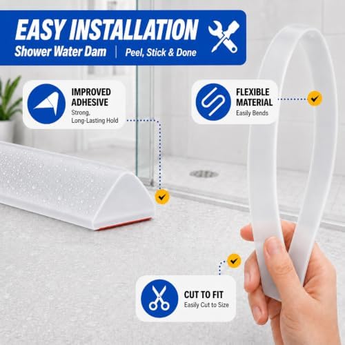 Shower Threshold Water Dam Barrier, 1.2 x 0.55 in, Transparent