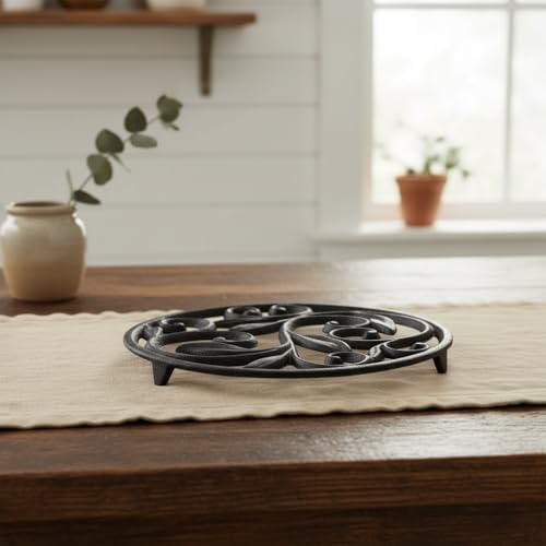Comfy Hour 7.8" Decorative Cast Iron Trivet, Round Scrollwork Hot Pot
