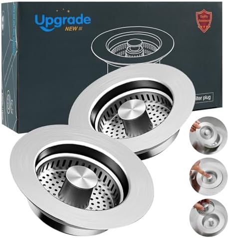 Kitchen Sink Drain Strainer,Stainless Steel 3-in-1 Pop-up Sink Stopper