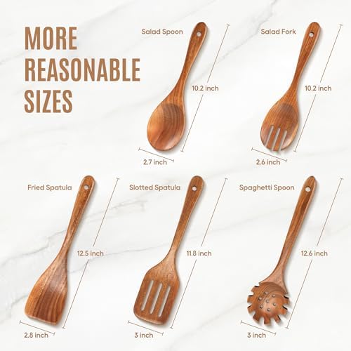 5 Pcs Acacia Wooden Spoons for Cooking Non-Stick Wooden Utensil Set