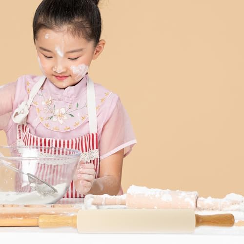 Silicone Rolling Pin Xmas Dough Roller Pin with Wood Handle