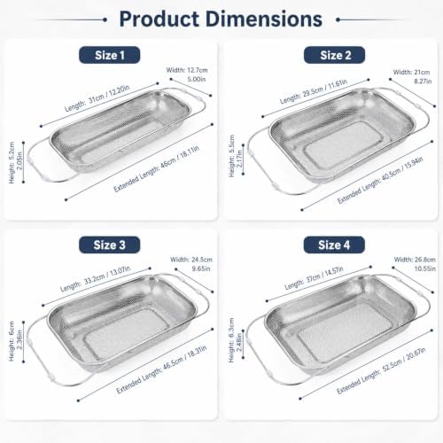 Adjustable Over‐the‐Sink Colander Basket, Expandable Stainless Steel