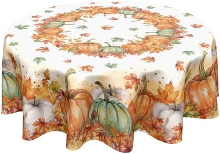 Fall Tablecloth Round 70 Inch Thanksgiving Harvest Pumpkin Table Cloth