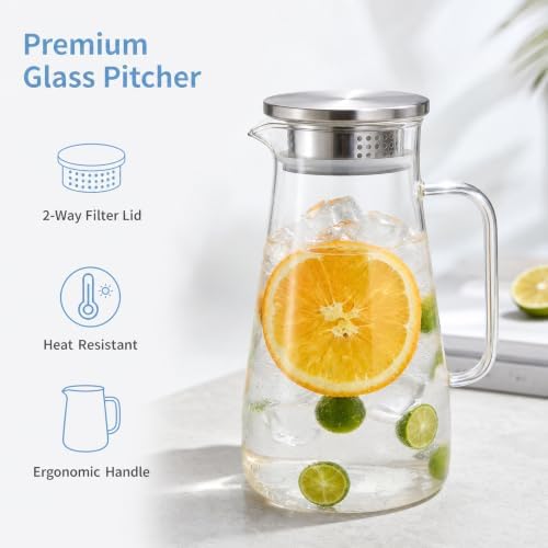 Borosilicate Glass Water Pitcher with Stainless Steel Lid 1.4L/47oz