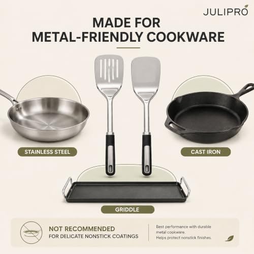 Stainless Steel Spatula Set, 2-Piece Solid & Slotted Metal Turner