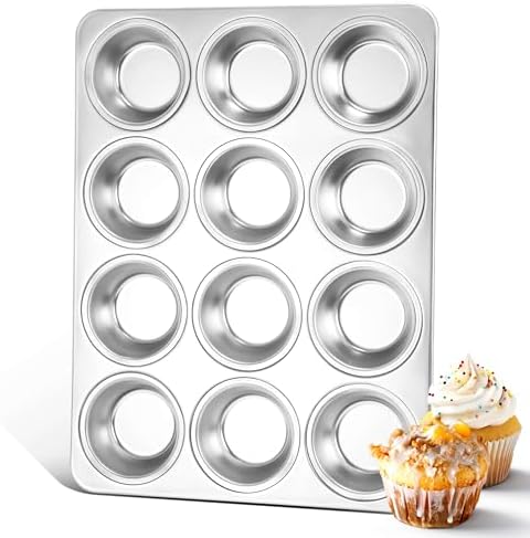 Herogo 12-Cup Stainless Steel Muffin Pan Tin for Baking