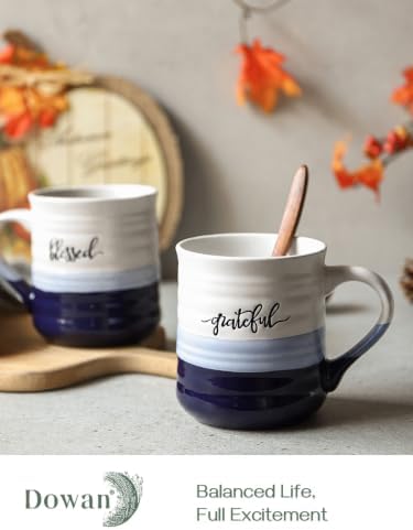 DOWAN 20 oz Coffee Mugs, Large Mugs with Word Blessed Grateful