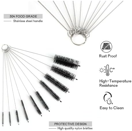 12 Pack Glass Tube Pipe Cleaner Brush Set, 17Inch Long Handle Nylon