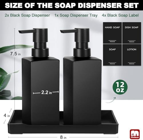 GMISUN Kitchen Soap Dispenser Set, 12 fl oz/350 ml, Black