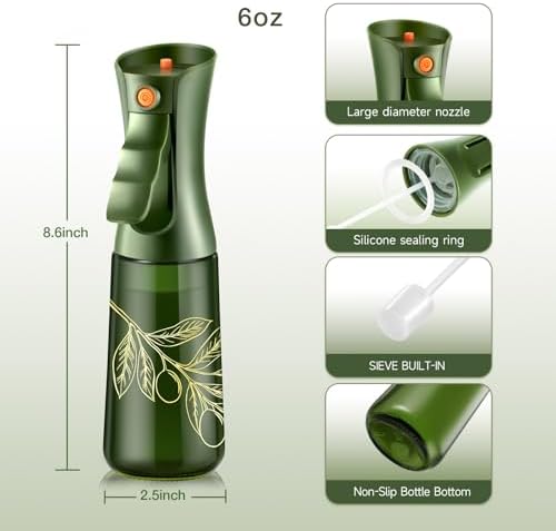 Glass Olive Oil Sprayer, 7.5 oz, Olive Green & Gold