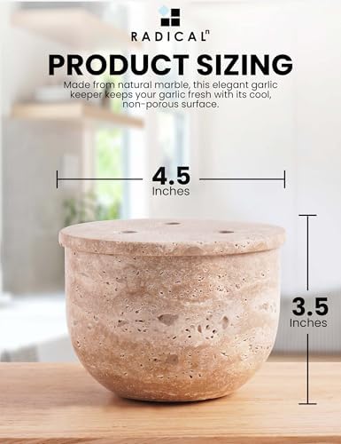 Radicaln Travertine Garlic Keeper with Lid 4.5" Garlic Holder for